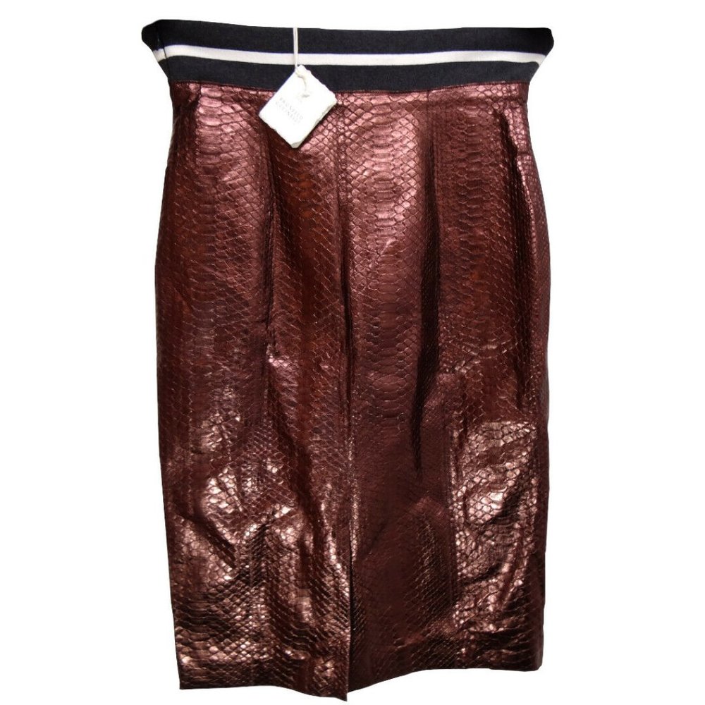 100% Authentic $7325 New Brunello Cucinelli Python Leather Womens Skirt Size 6